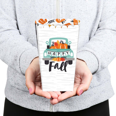 Happy Fall Truck - Harvest Pumpkin Party Favor Popcorn Treat Boxes - Set of 12