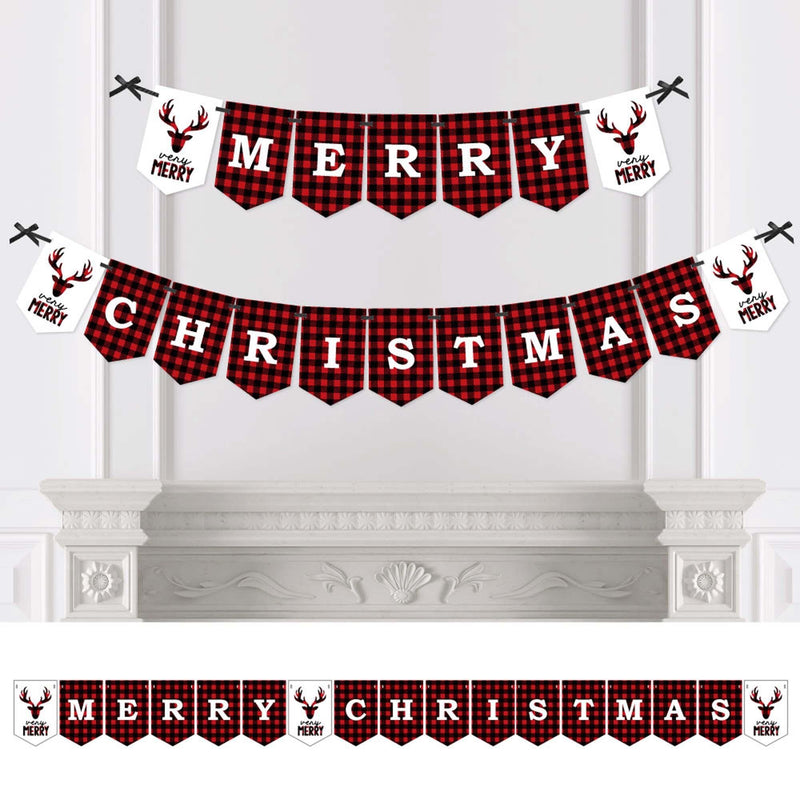 Prancing Plaid - Merry Christmas Bunting Banner & Buffalo Plaid Decorations