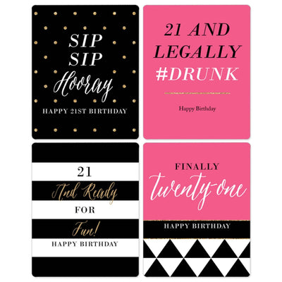 Finally 21 - Girl - Decorations for Women - Wine Bottle Labels Birthday Gift - Set of 4