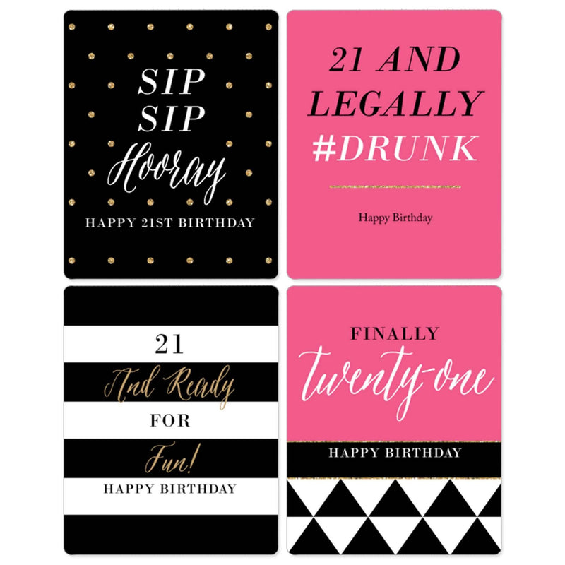 Finally 21 - Girl - Decorations for Women - Wine Bottle Labels Birthday Gift - Set of 4