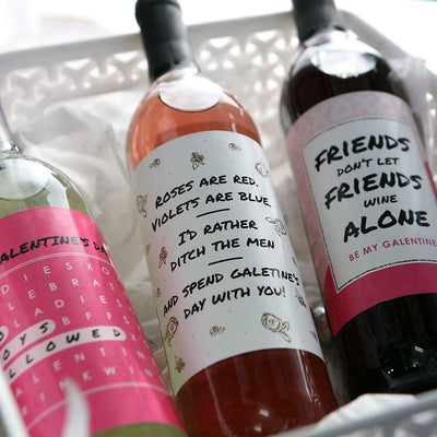 Be My Galentine - Valentine's Day Decorations for Women - Wine Bottle Labels - Set of 4