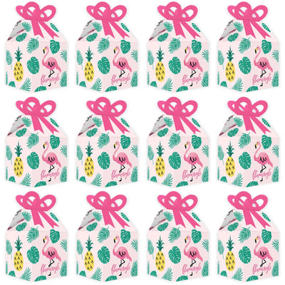 Pink Flamingo - Party Like a Pineapple - Square Favor Gift Boxes - Tropical Summer Party Bow Boxes - Set of 12