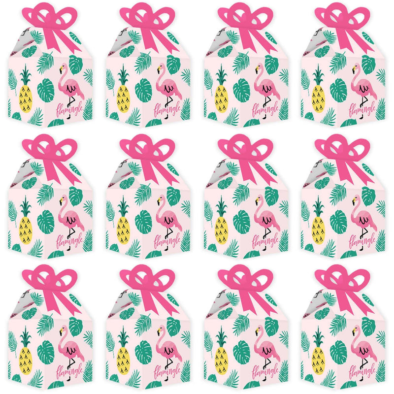 Pink Flamingo - Party Like a Pineapple - Square Favor Gift Boxes - Tropical Summer Party Bow Boxes - Set of 12