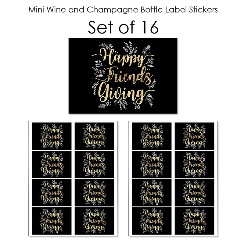 Elegant Thankful for Friends - Mini Wine and Champagne Bottle Label Stickers - Friendsgiving Thanksgiving Party Favor Gift - For Women and Men - Set of 16