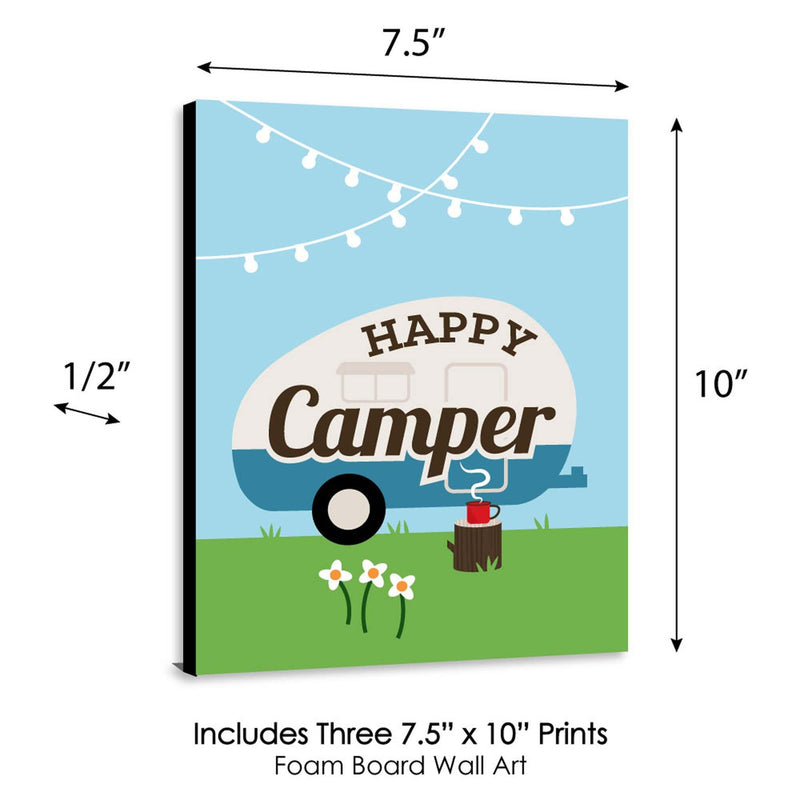 Happy Camper - Nursery Wall Art, Kids Room Decor and Camping Home Decorations - 7.5 x 10 inches - Set of 3 Prints