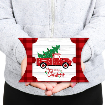 Merry Little Christmas Tree - Favor Gift Boxes - Red Truck Christmas Party Large Pillow Boxes - Set of 12