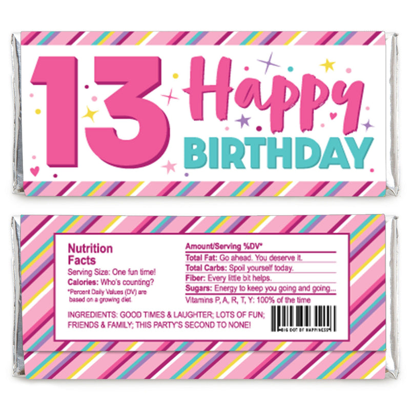 Girl 13th Birthday - Candy Bar Wrapper Official Teenager Birthday Party Favors - Set of 24