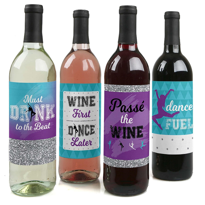 Must Dance to the Beat - Dance - Wine Bottle Gift Labels - Dance Party Decorations for Women and Men - Wine Bottle Label Stickers - Set of 4