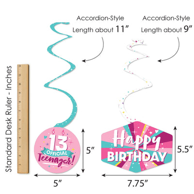 Girl 13th Birthday - Official Teenager Birthday Party Hanging Decor - Party Decoration Swirls - Set of 40