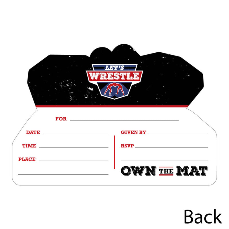 Own The Mat - Wrestling - Shaped Fill-In Invitations - Birthday Party or Wrestler Party Invitation Cards with Envelopes - Set of 12