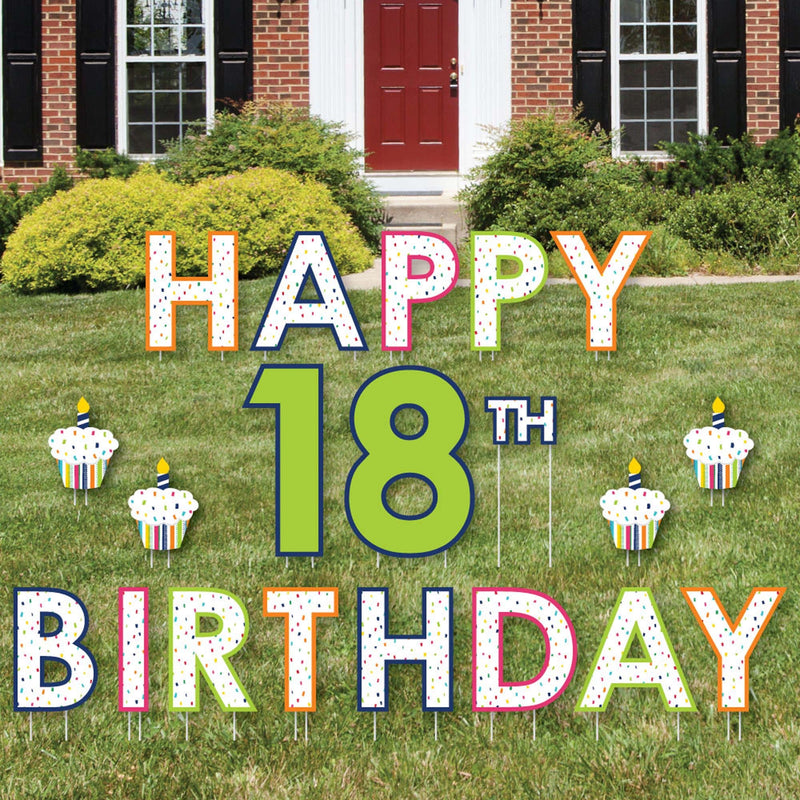 18th Birthday - Cheerful Happy Birthday - Yard Sign Outdoor Lawn Decorations - Colorful Eighteenth Birthday Party Yard Signs - Happy 18th Birthday