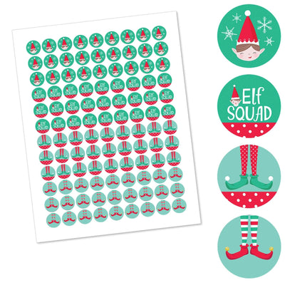 Elf Squad - Kids Elf Christmas and Birthday Party Round Candy Sticker Favors - Labels Fit Hershey's Kisses - 108 ct