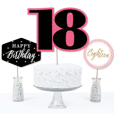 Chic 18th Birthday - Pink, Black and Gold - Birthday Party Centerpiece Sticks - Table Toppers - Set of 15