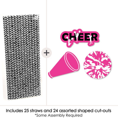 We've Got Spirit - Cheerleading - Paper Straw Decor - Birthday Party or Cheerleader Party Striped Decorative Straws - Set of 24