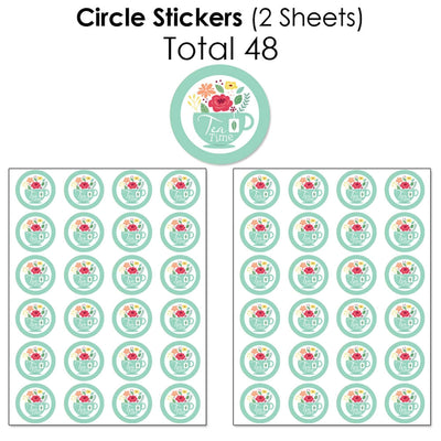 Floral Let's Par-Tea - Mini Candy Bar Wrappers, Round Candy Stickers and Circle Stickers - Garden Tea Party Candy Favor Sticker Kit - 304 Pieces