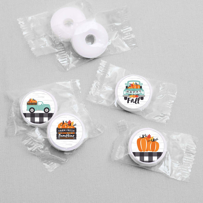 Happy Fall Truck - Round Candy Labels Harvest Pumpkin Party Favors - Fits Hershey&