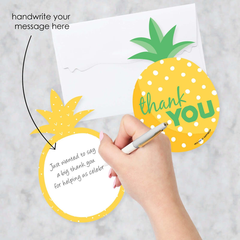 Tropical Pineapple - Shaped Thank You Cards - Summer Party Thank You Note Cards with Envelopes - Set of 12