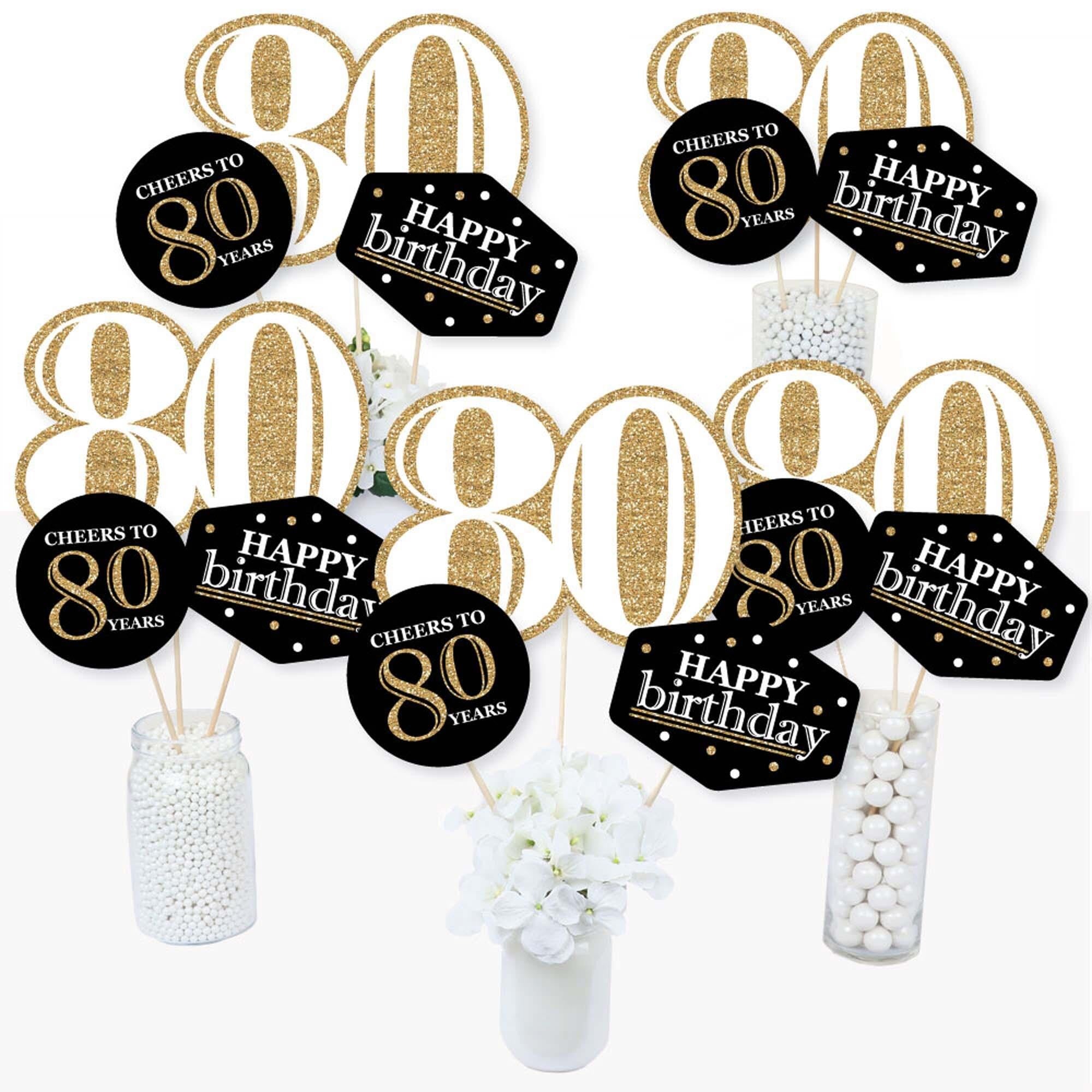 Adult 80th Birthday - Gold - Birthday Party Centerpiece Sticks - Table ...