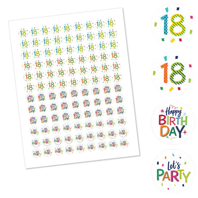 18th Birthday - Cheerful Happy Birthday - Round Candy Labels Colorful Eighteenth Birthday Party Favors - Fits Hershey's Kisses - 108 ct