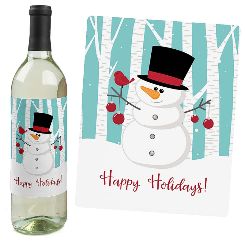 Let It Snow - Snowman - Holiday and Christmas Party Decorations for Women and Men - Wine Bottle Label Stickers - Set of 4