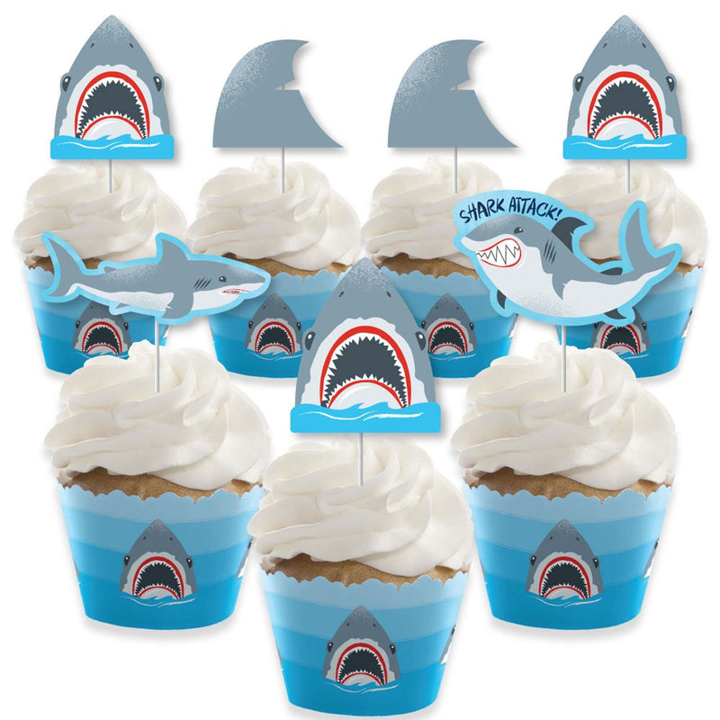 Shark Zone - Cupcake Decorations - Jawsome Shark Party or Birthday Party Cupcake Wrappers and Treat Picks Kit - Set of 24