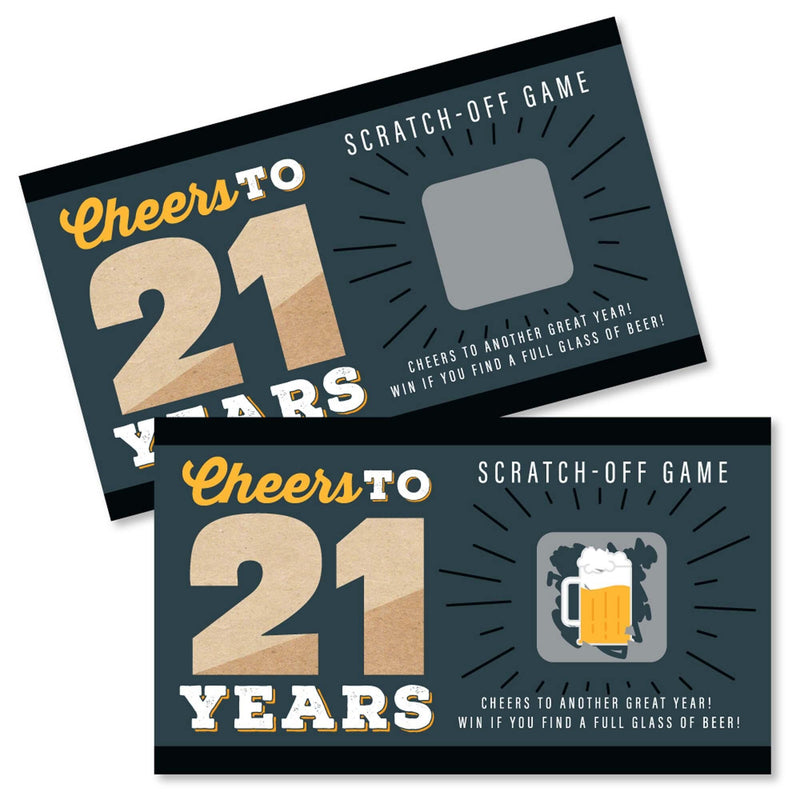 Cheers and Beers to 21 Years - 21st Birthday Party Game Scratch Off Cards - 22 Count