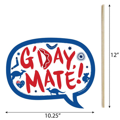 Funny Australia Day - G'Day Mate Aussie Party Photo Booth Props Kit - 10 Piece