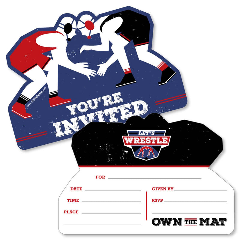 Own The Mat - Wrestling - Shaped Fill-In Invitations - Birthday Party or Wrestler Party Invitation Cards with Envelopes - Set of 12