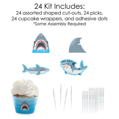 Shark Zone - Cupcake Decorations - Jawsome Shark Party or Birthday Party Cupcake Wrappers and Treat Picks Kit - Set of 24