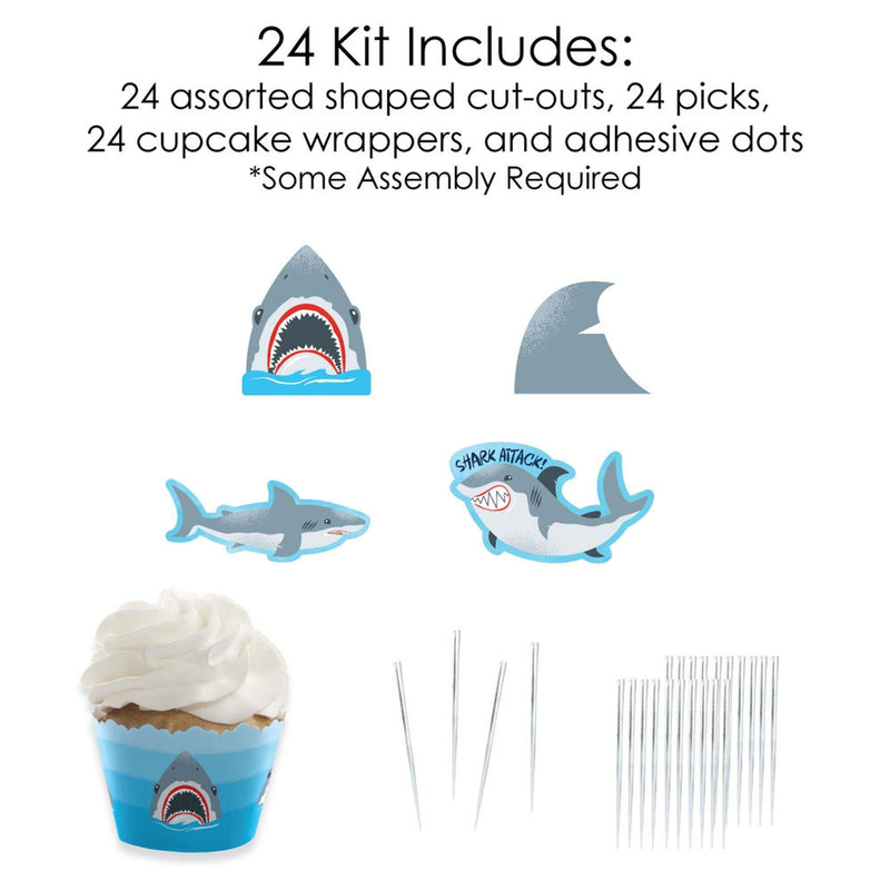 Shark Zone - Cupcake Decorations - Jawsome Shark Party or Birthday Party Cupcake Wrappers and Treat Picks Kit - Set of 24