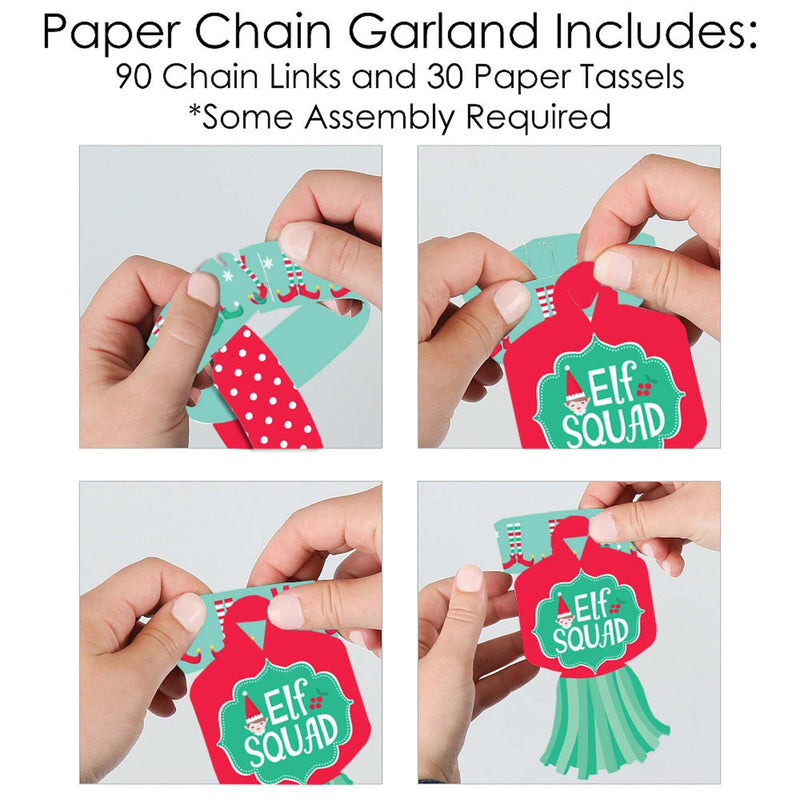 Elf Squad - 90 Chain Links and 30 Paper Tassels Decoration Kit - Kids Elf Christmas and Birthday Party Paper Chains Garland - 21 feet