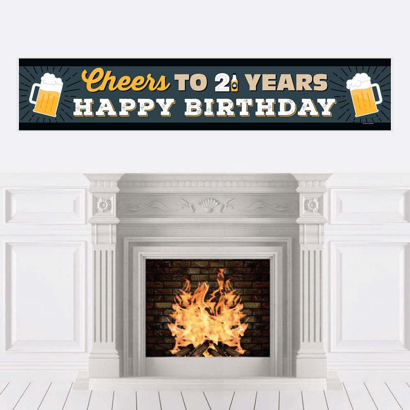 Cheers and Beers to 21 Years - Happy 21st Birthday Decorations Party Banner