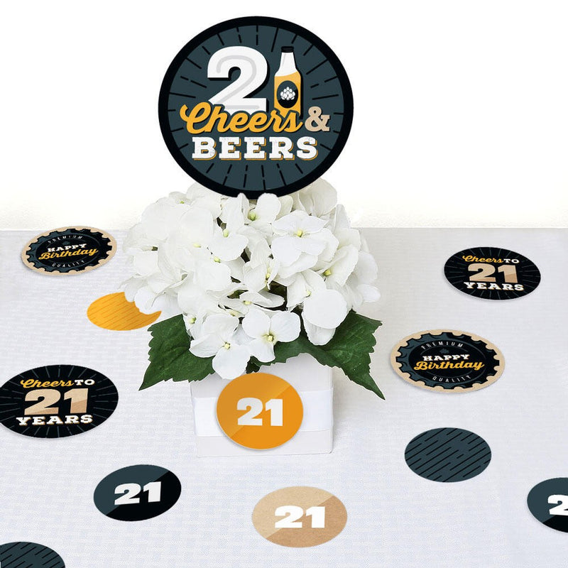 Cheers and Beers to 21 Years - 21st Birthday Party Giant Circle Confetti - Party Decorations - Large Confetti 27 Count