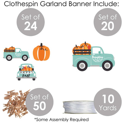 Happy Fall Truck - Harvest Pumpkin Party DIY Decorations - Clothespin Garland Banner - 44 Pieces