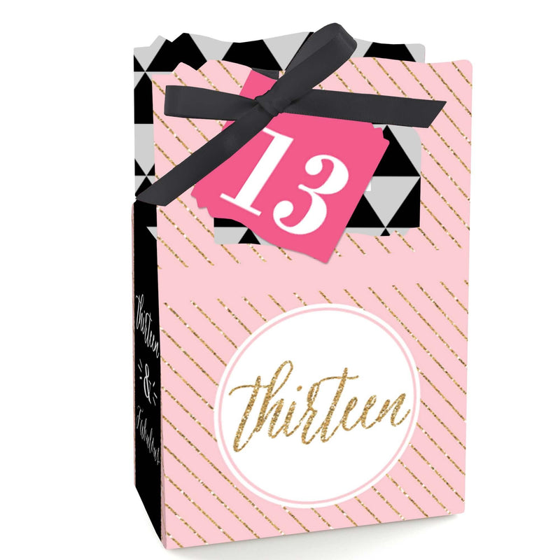 Chic 13th Birthday - Pink, Black and Gold - Birthday Party Favor Boxes - Set of 12