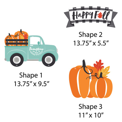 Happy Fall Truck - Hanging Porch Harvest Pumpkin Party Outdoor Decorations - Front Door Decor - 3 Piece Sign