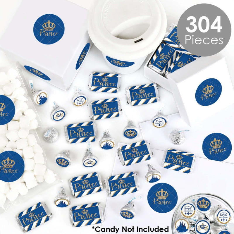 Royal Prince Charming - Mini Candy Bar Wrappers, Round Candy Stickers and Circle Stickers - Baby Shower or Birthday Party Candy Favor Sticker Kit - 304 Pieces