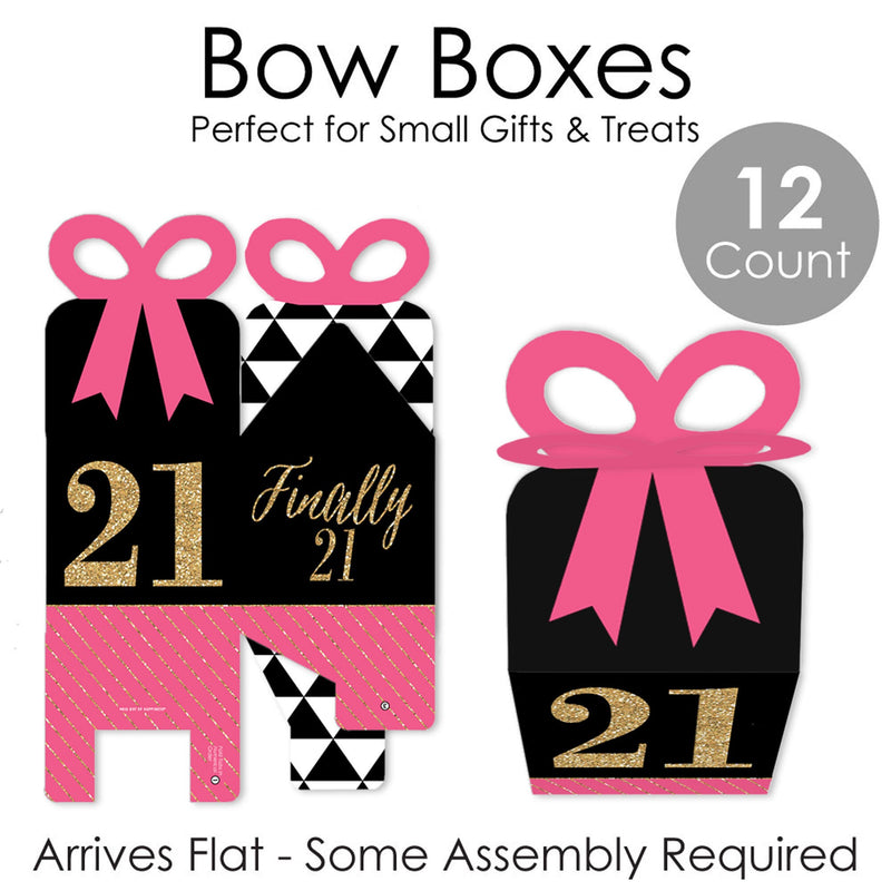 Finally 21 Girl - Square Favor Gift Boxes - 21st Birthday Party Bow Boxes - Set of 12