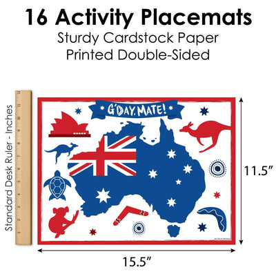 Australia Day - PaperG'Day Mate Aussie Party Coloring Sheets - Activity Placemats - Set of 16