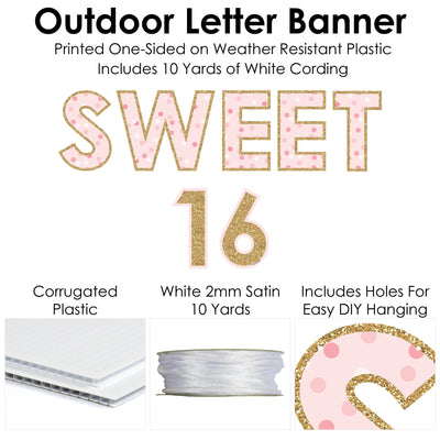 Sweet 16 - Large 16th Birthday Party Decorations - Sweet 16 - Outdoor Letter Banner