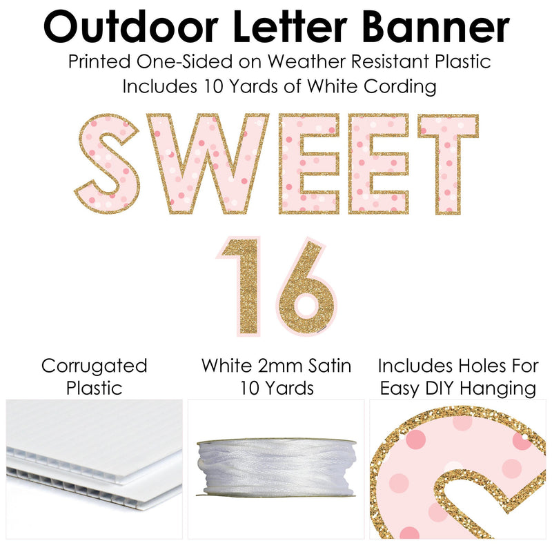 Sweet 16 - Large 16th Birthday Party Decorations - Sweet 16 - Outdoor Letter Banner