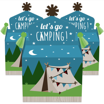 Happy Camper - Treat Box Party Favors - Camping Baby Shower or Birthday Party Goodie Gable Boxes - Set of 12