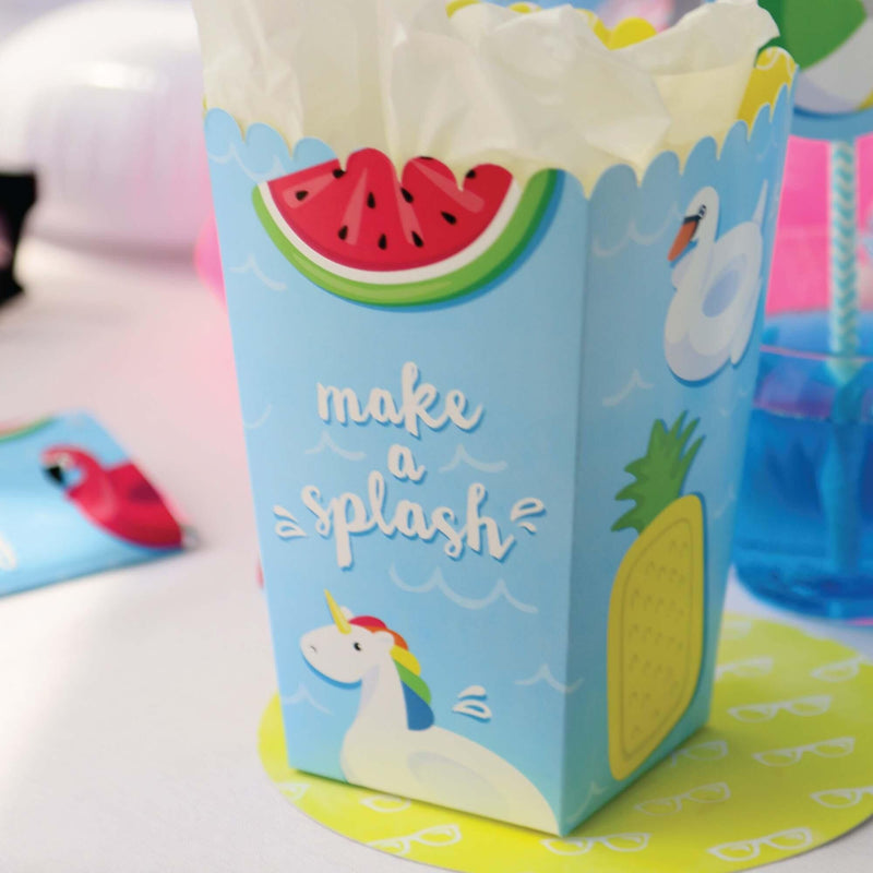 Make a Splash - Pool Party - Summer Swimming Party or Birthday Party Favor Popcorn Treat Boxes - Set of 12