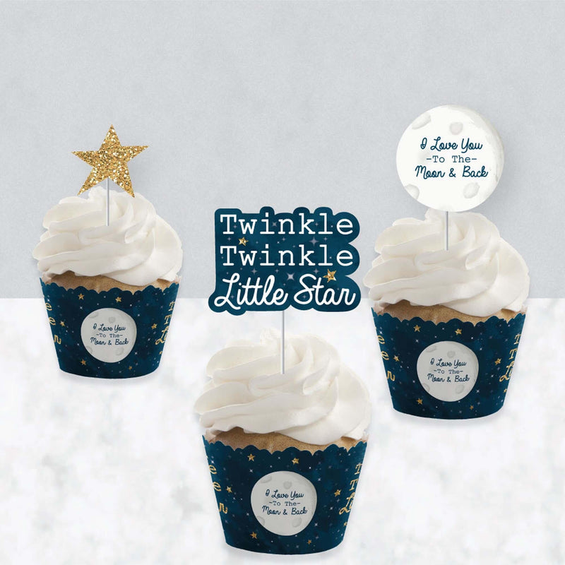 Twinkle Twinkle Little Star - Cupcake Decorations - Baby Shower or Birthday Party Cupcake Wrappers and Treat Picks Kit - Set of 24