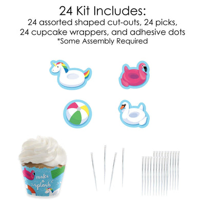 Make A Splash - Pool Party - Cupcake Decoration - Summer Swimming Party or Birthday Party Cupcake Wrappers and Treat Picks Kit - Set of 24