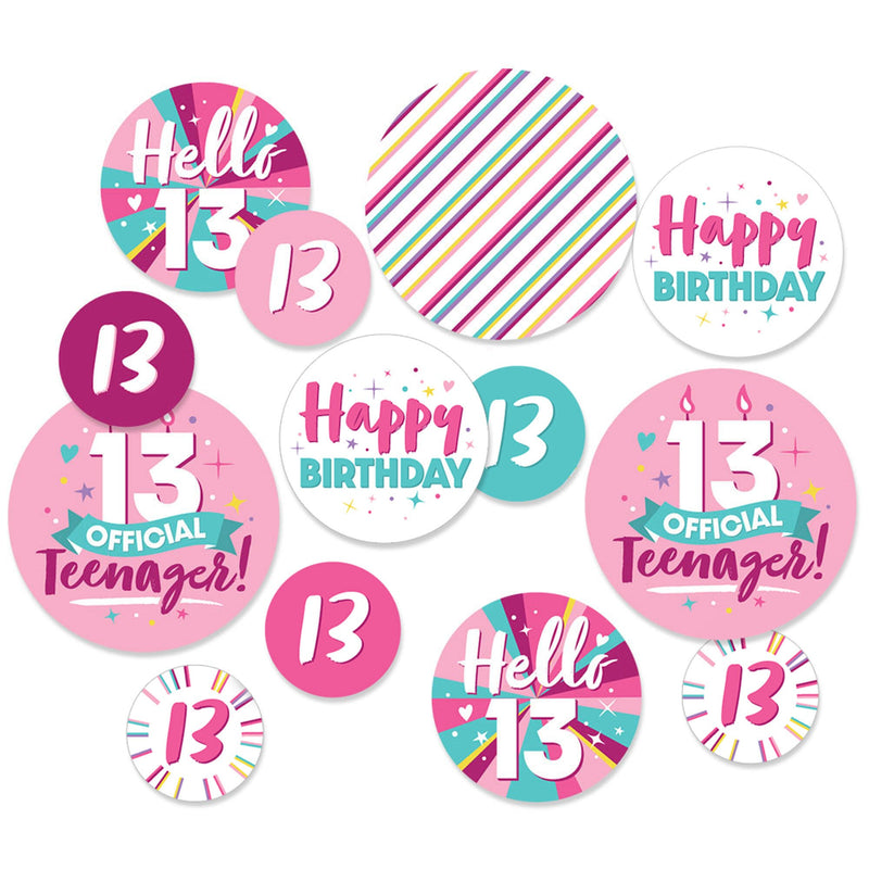 Girl 13th Birthday - Official Teenager Birthday Party Giant Circle Confetti - Party Decorations - Large Confetti 27 Count