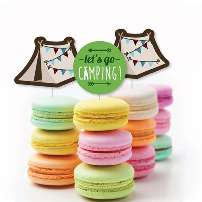 Happy Camper - Dessert Cupcake Toppers - Camping Baby Shower or Birthday Party Clear Treat Picks - Set of 24