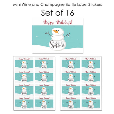 Let It Snow - Snowman - Mini Wine and Champagne Bottle Label Stickers - Christmas & Holiday Party Favor Gift - For Women and Men - Set of 16