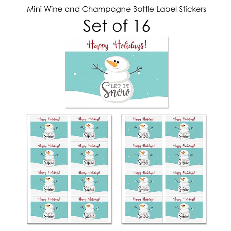 Let It Snow - Snowman - Mini Wine and Champagne Bottle Label Stickers - Christmas & Holiday Party Favor Gift - For Women and Men - Set of 16