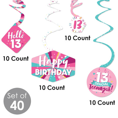 Girl 13th Birthday - Official Teenager Birthday Party Hanging Decor - Party Decoration Swirls - Set of 40